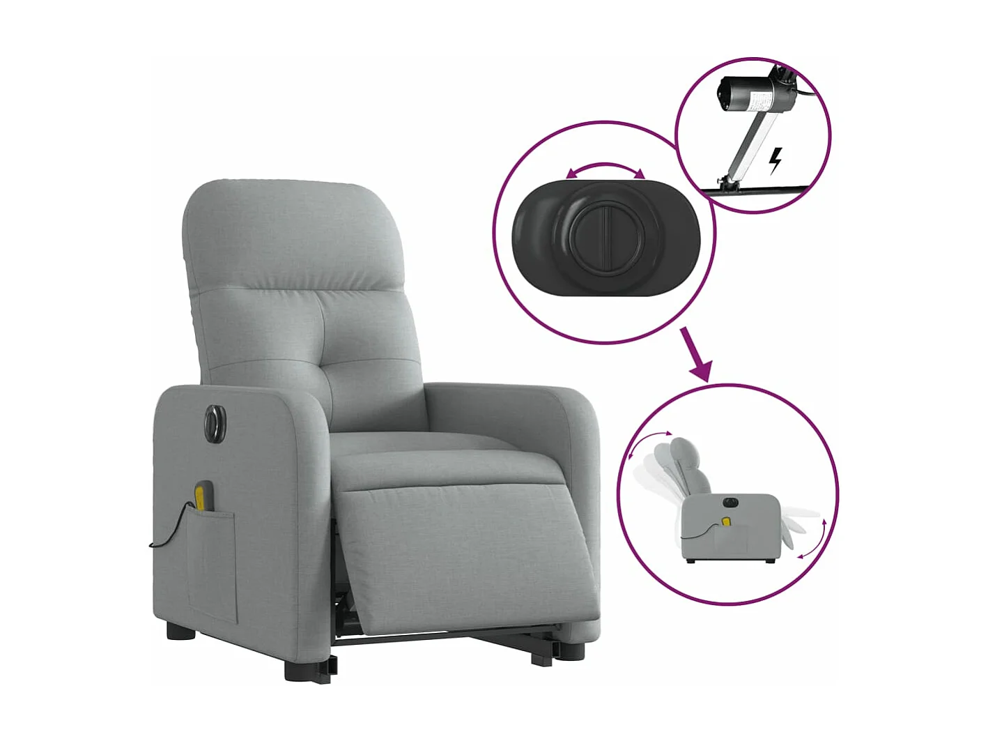 Fauteuil inclinable massant électrique Gris clair Tissu