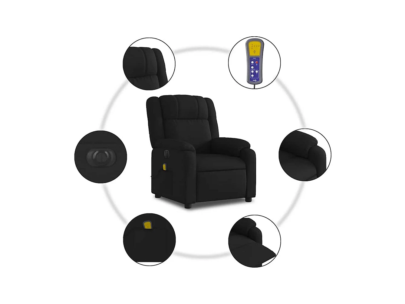 Fauteuil massant inclinable électrique Noir Tissu