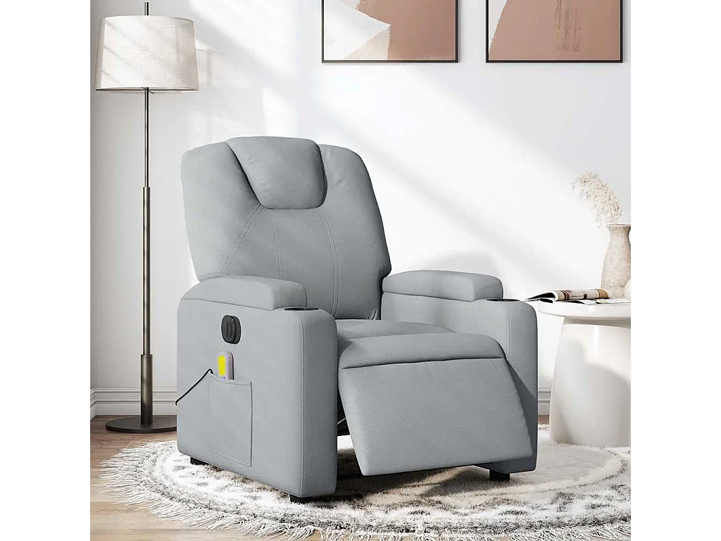 Fauteuil massant inclinable électrique gris clair tissu