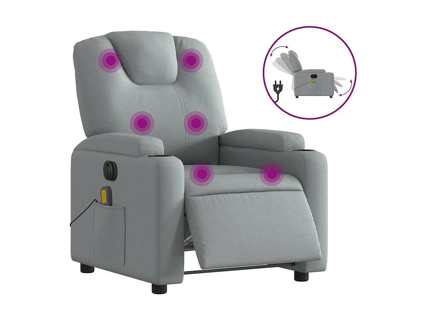 Fauteuil massant inclinable électrique gris clair tissu