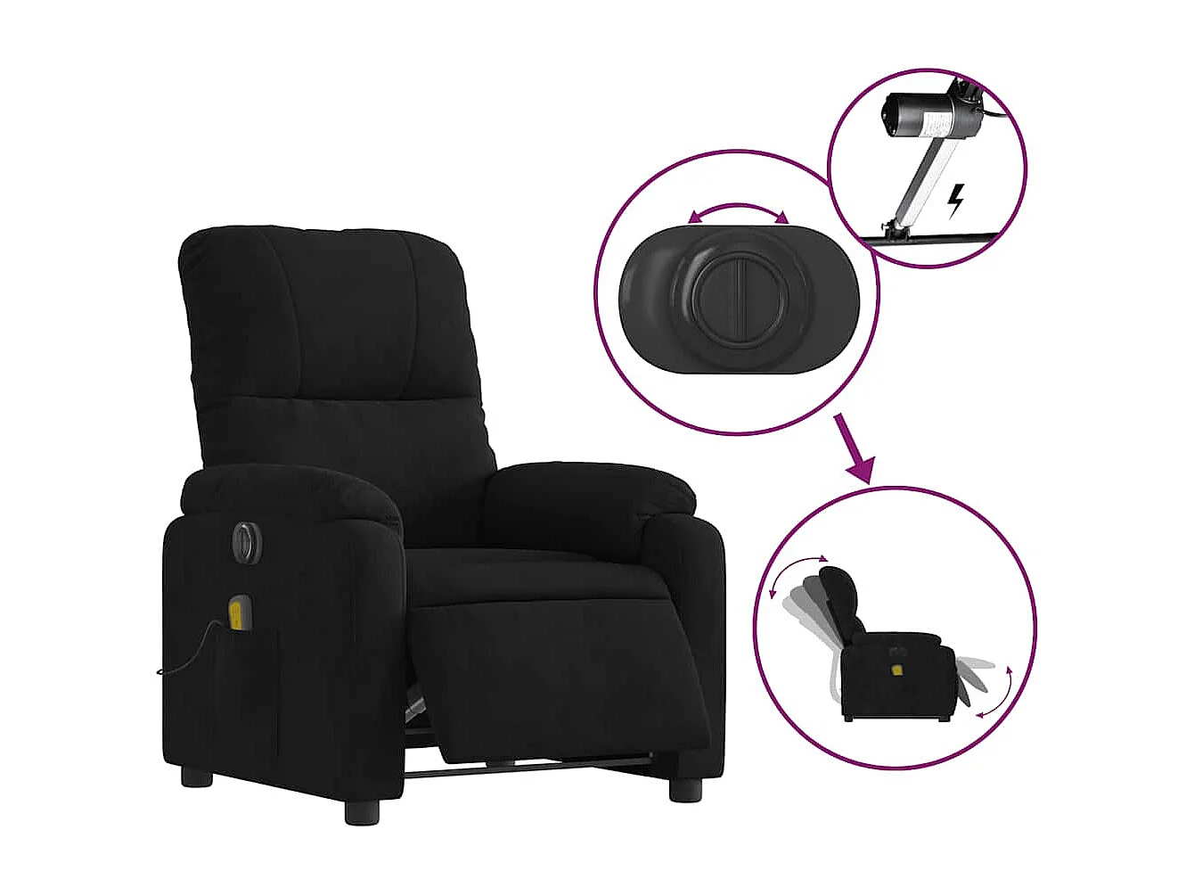 Fauteuil inclinable massant électrique noir tissu microfibre