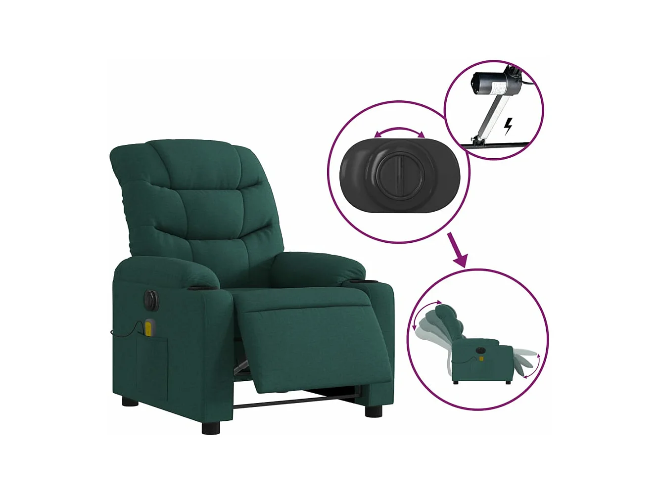 Fauteuil massant inclinable électrique Vert foncé Tissu