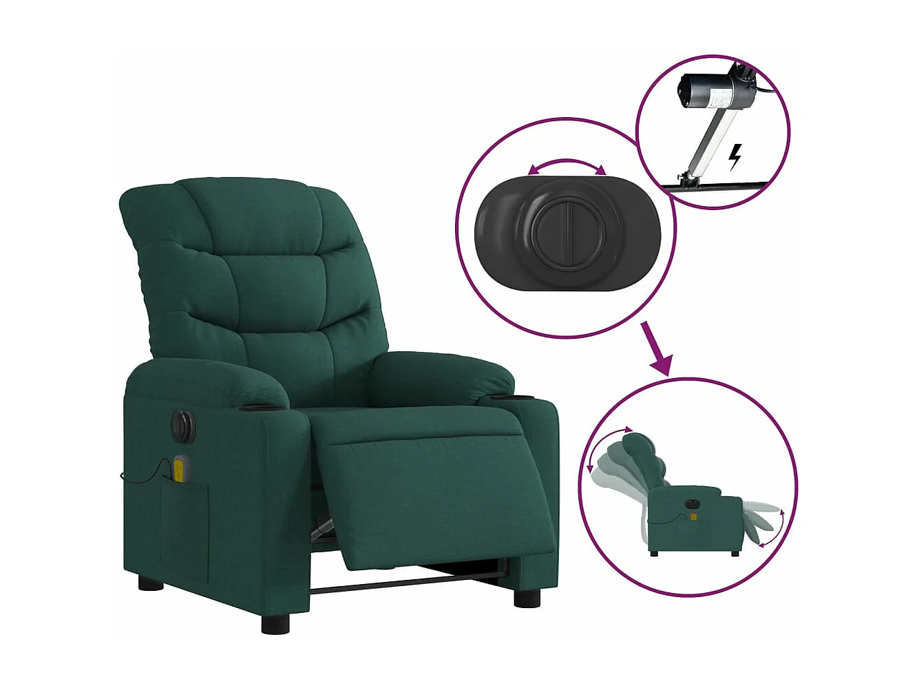 Fauteuil massant inclinable électrique Vert foncé Tissu