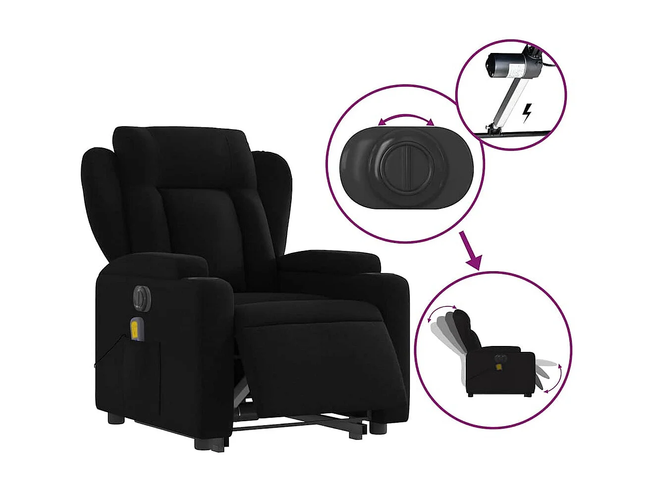 Fauteuil inclinable massant électrique Noir Tissu