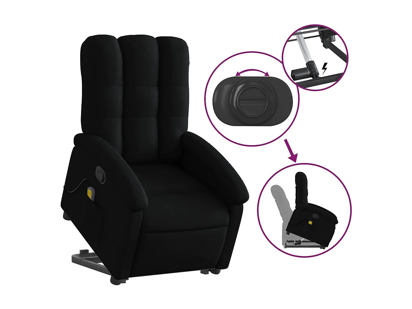 Fauteuil massant inclinable Noir Tissu