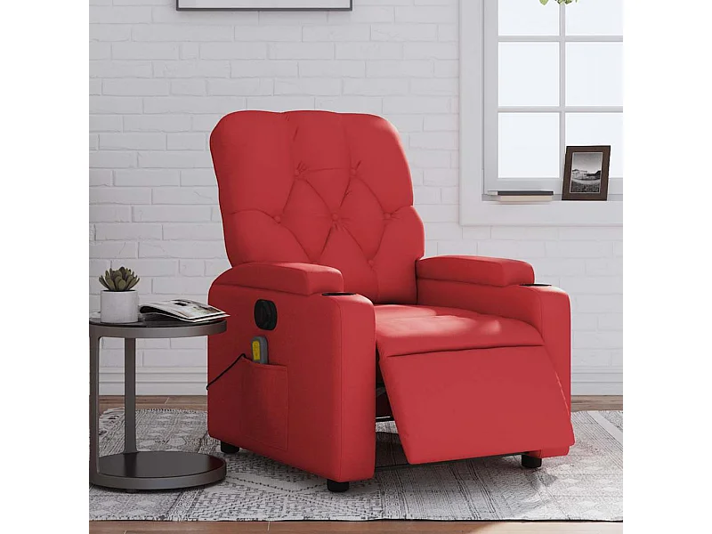 Fauteuil massant inclinable électrique rouge similicuir