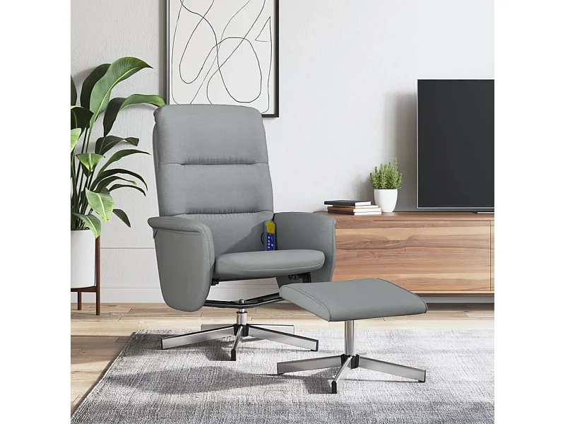 Sillón reclinable de masaje con reposapiés tela gris claro