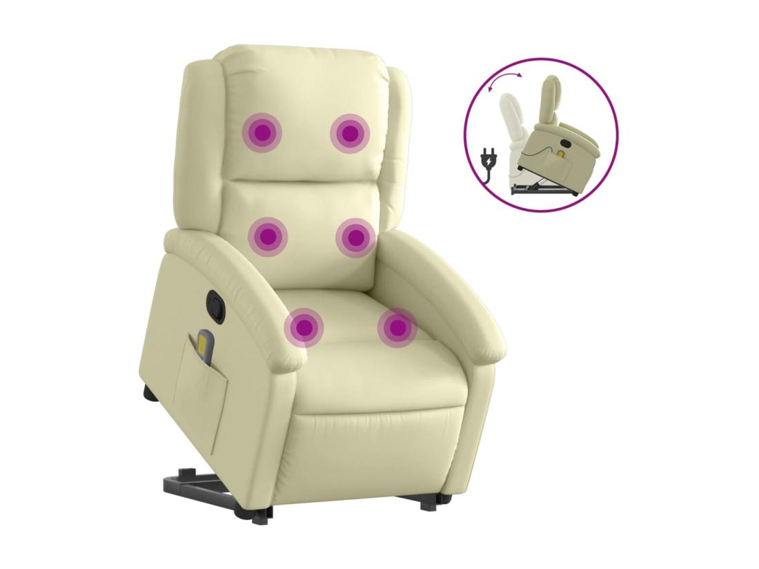 vente unique Fauteuil inclinable massant crème cuir véritable