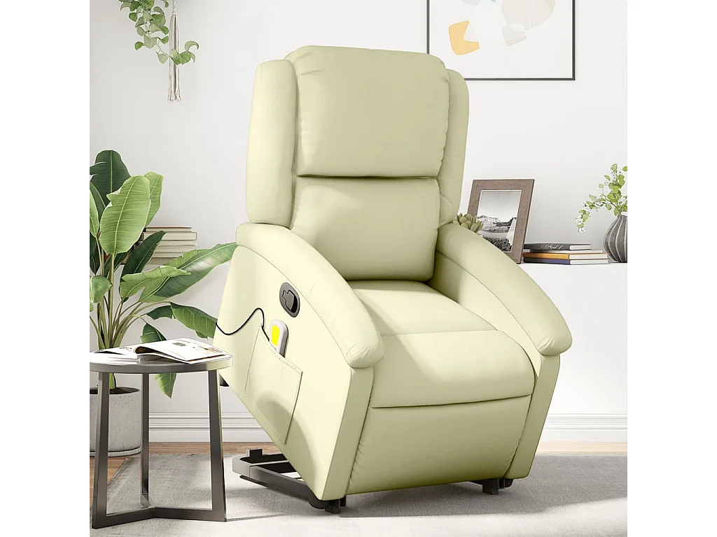 Fauteuil inclinable massant crème cuir véritable