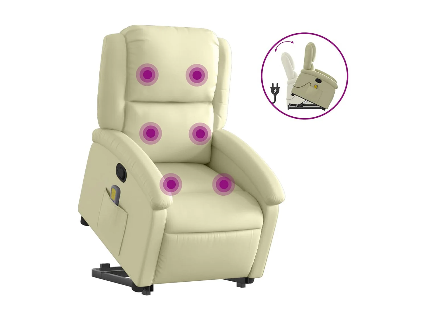 Fauteuil inclinable massant crème cuir véritable