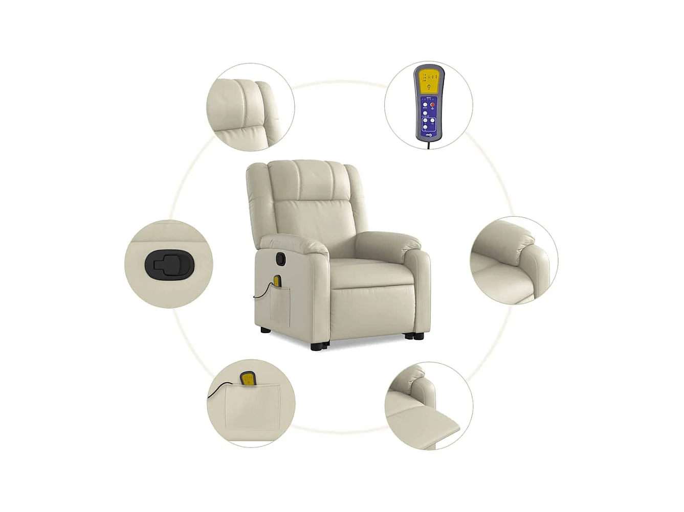 Sillón reclinable de masaje de pie cuero artificial color crema