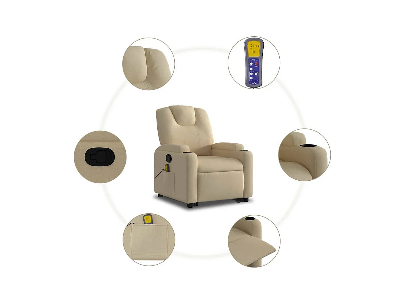 Fauteuil inclinable massant Crème Tissu