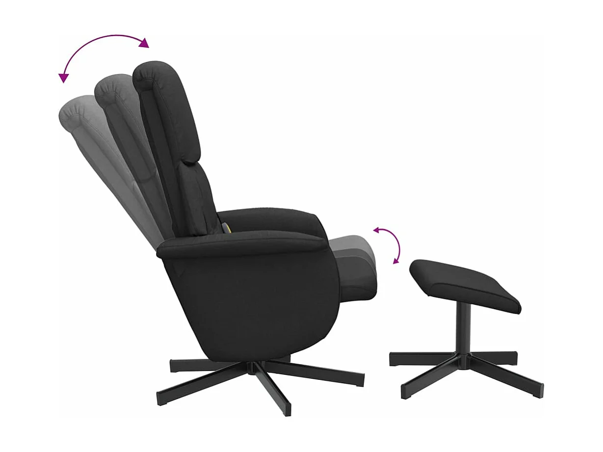 Massagestoel verstelbaar met voetenbank stof zwart