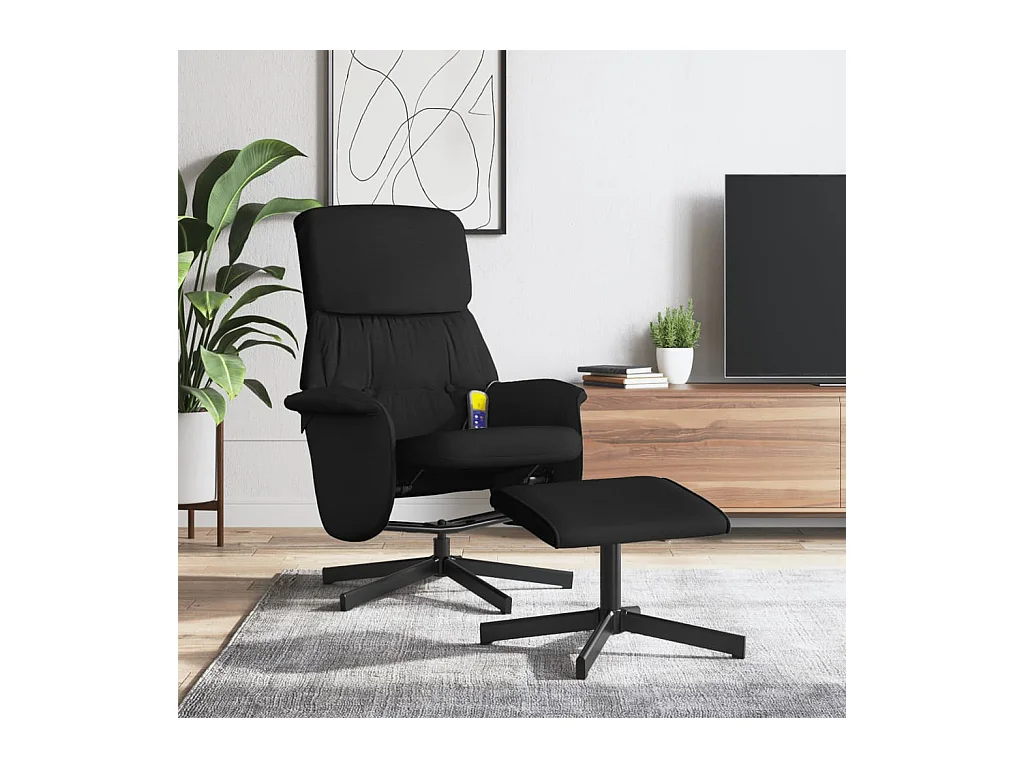 Fauteuil massant inclinable avec repose-pied noir tissu