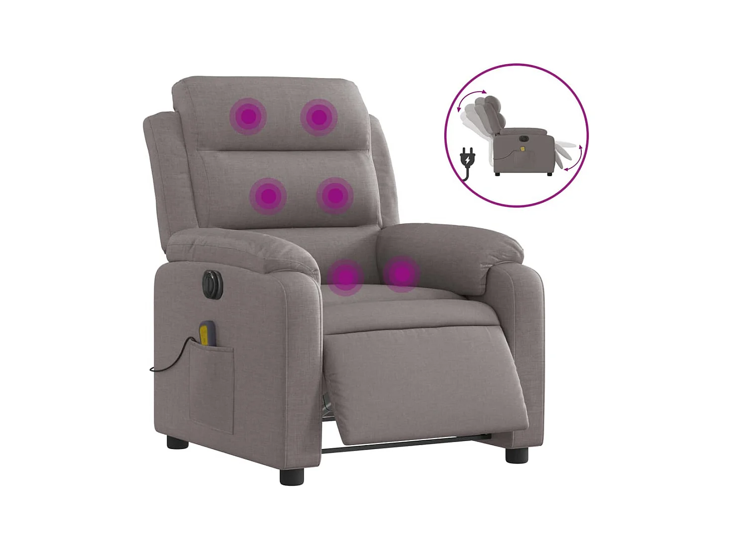 Fauteuil massant inclinable électrique Taupe Tissu