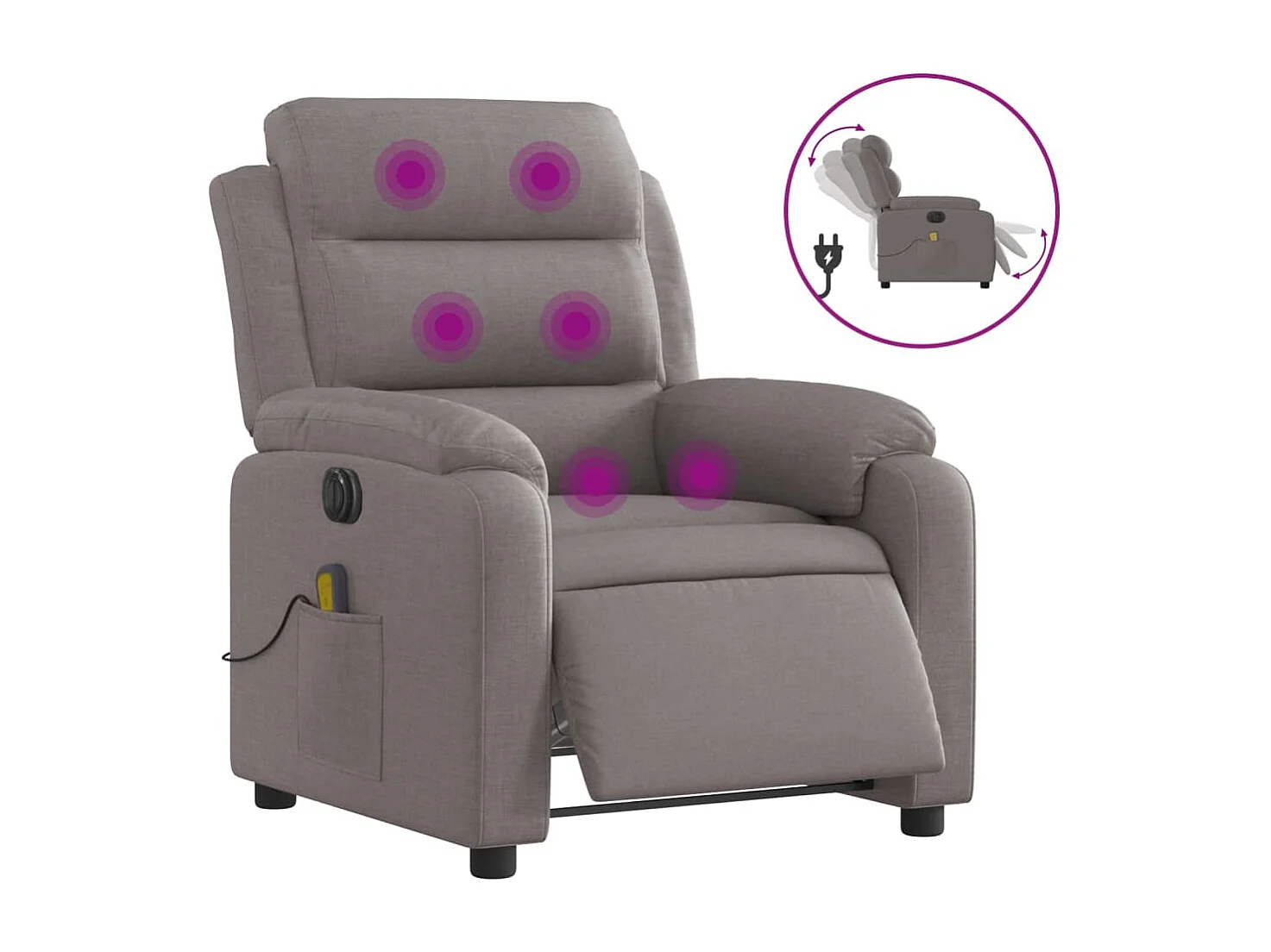 Fauteuil massant inclinable électrique Taupe Tissu