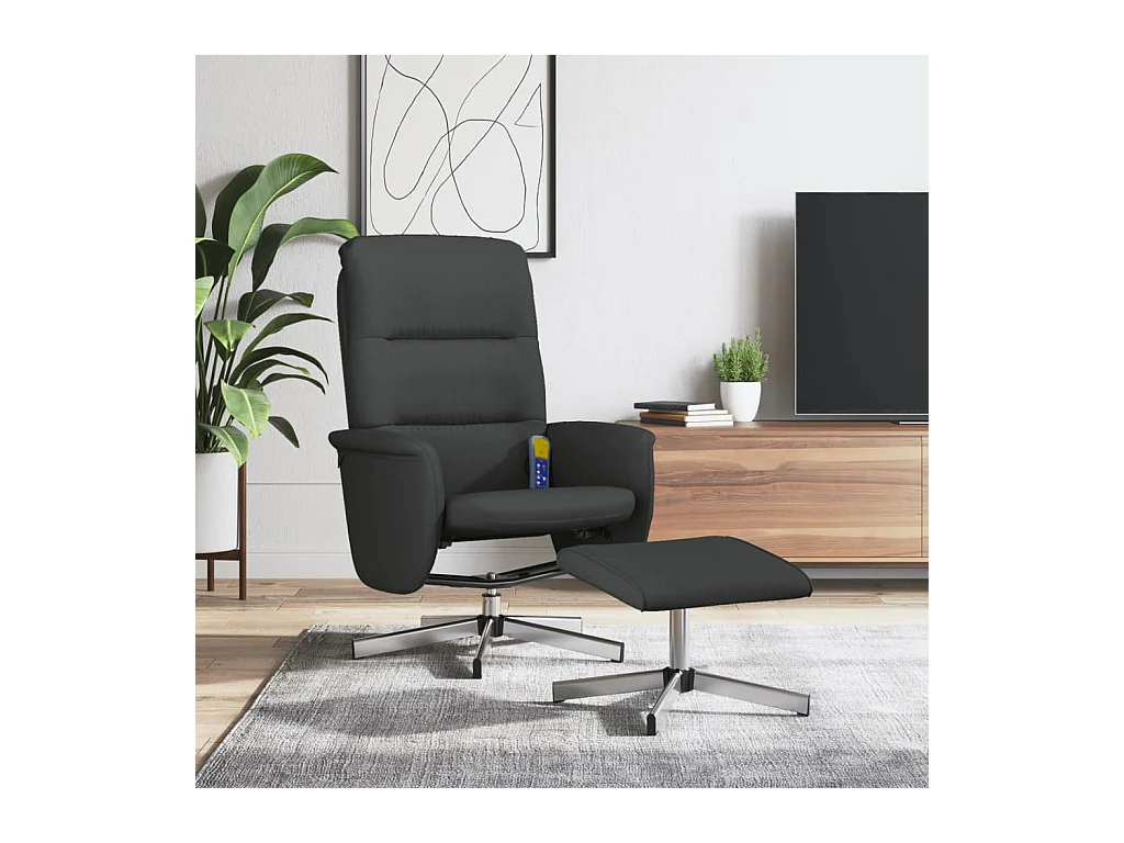 Fauteuil massant inclinable avec repose-pied noir tissu