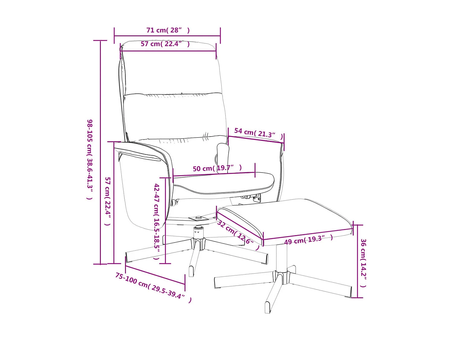 Fauteuil massant inclinable avec repose-pied noir tissu