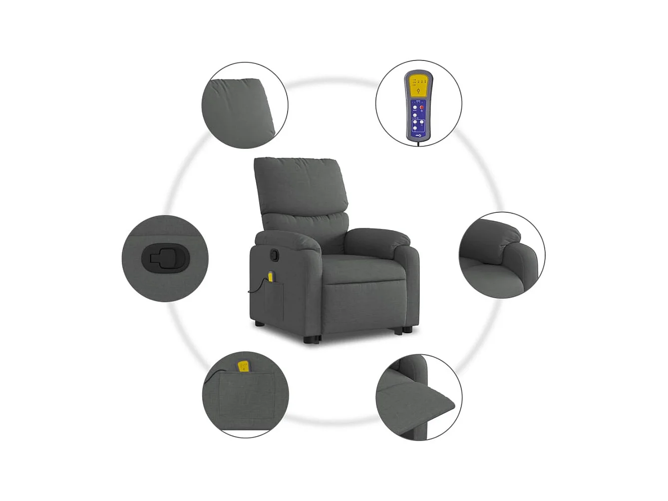 Fauteuil massant inclinable Gris foncé Tissu