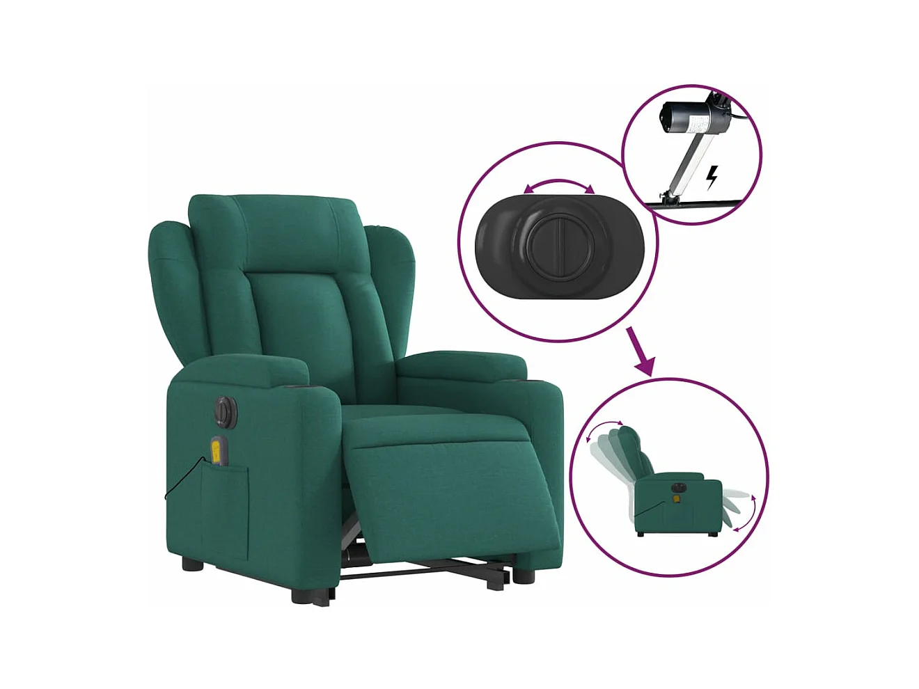 Fauteuil inclinable massant électrique Vert foncé Tissu