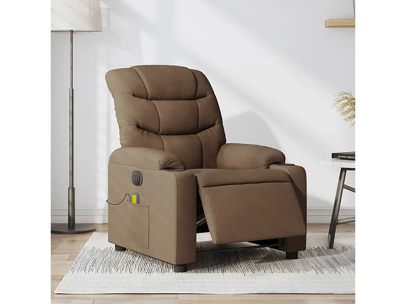 Fauteuil inclinable massant électrique marron tissu