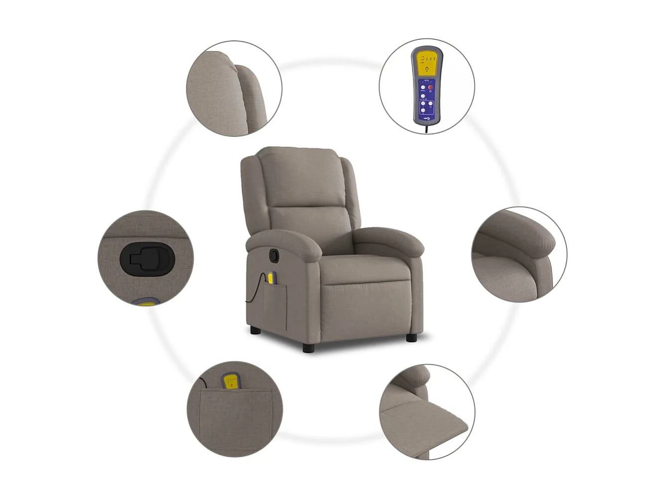Fauteuil massant inclinable Taupe Tissu