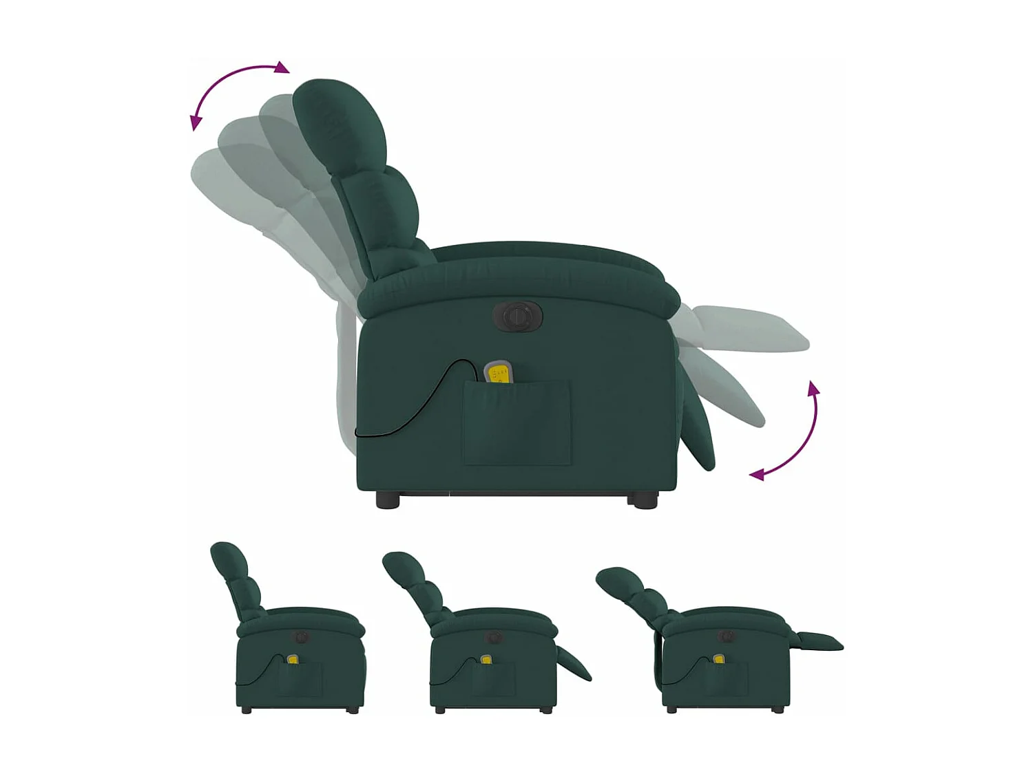 Fauteuil inclinable massant électrique Vert foncé Tissu