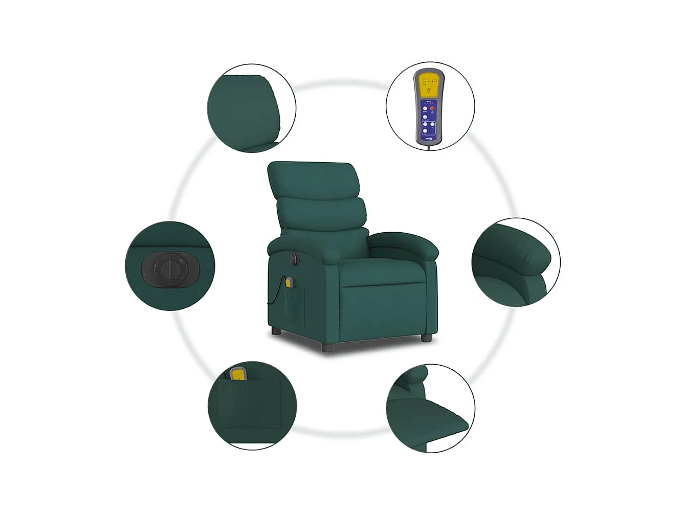 Fauteuil massant inclinable électrique Vert foncé Tissu