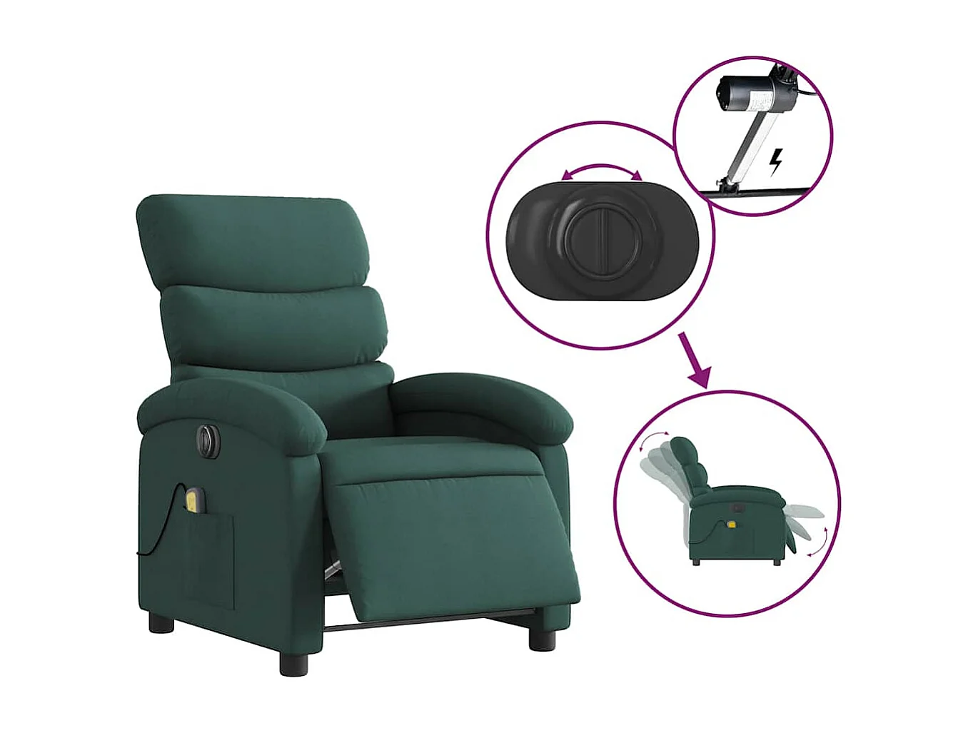 Fauteuil massant inclinable électrique Vert foncé Tissu