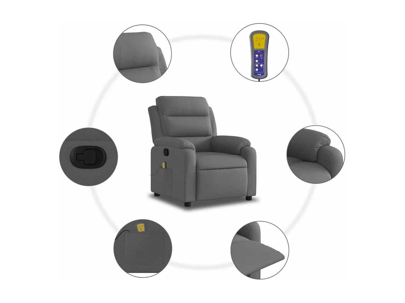 Fauteuil massant inclinable Gris foncé Tissu