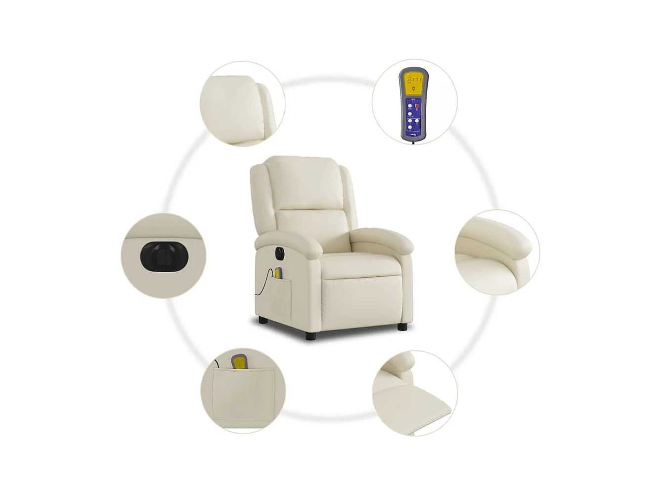 Sillón de masaje reclinable eléctrico cuero sintético crema