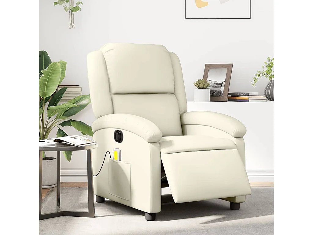 Fauteuil massant inclinable électrique crème similicuir