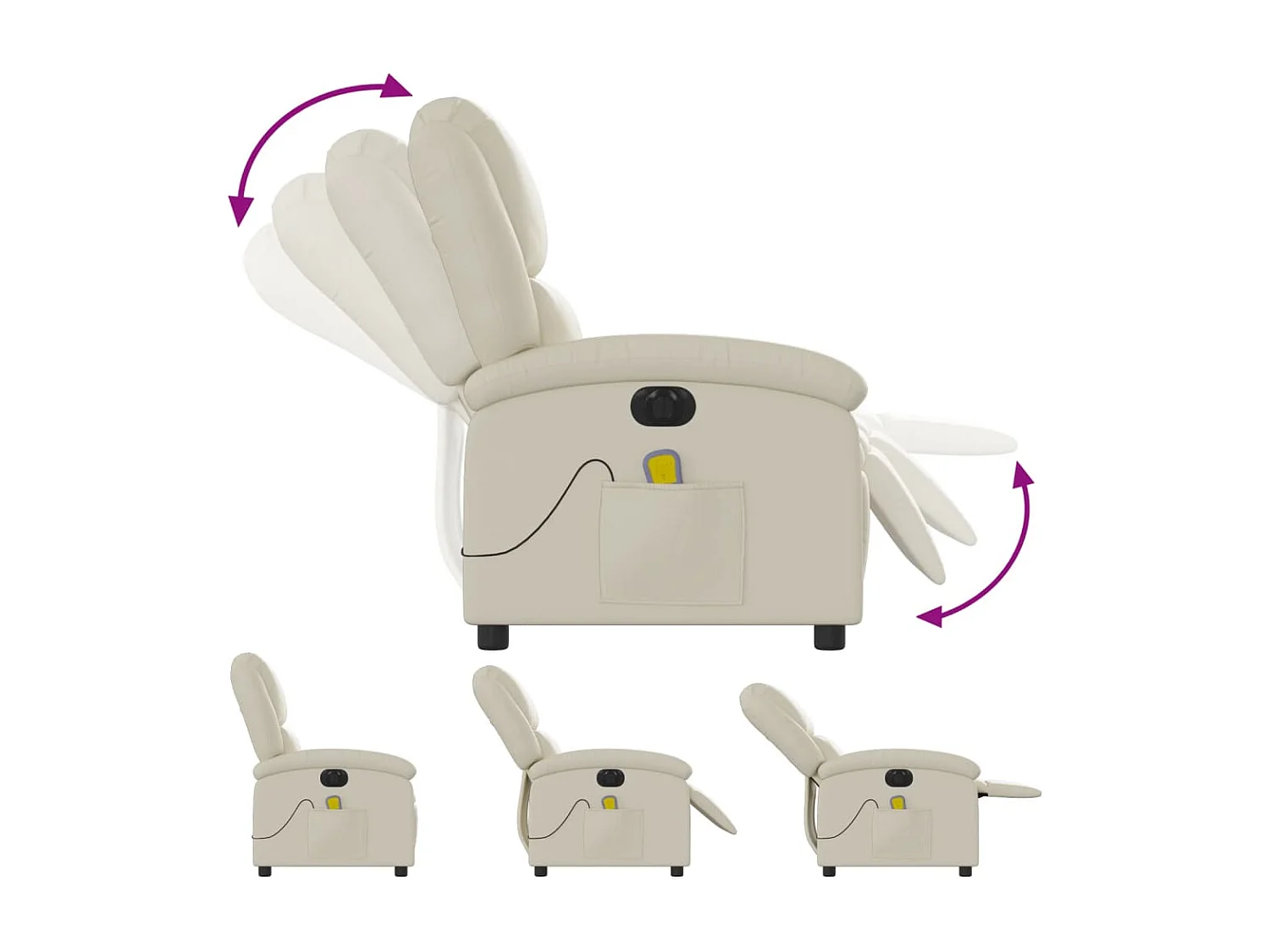 Fauteuil massant inclinable électrique crème similicuir
