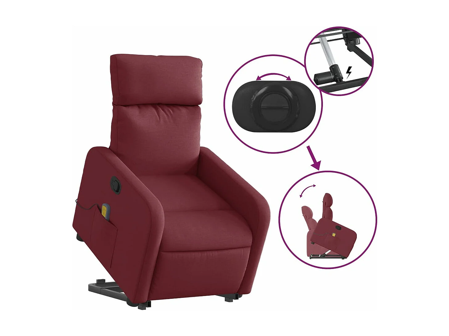Poltrona de massagens reclin. elevatória tecido vermelho tinto