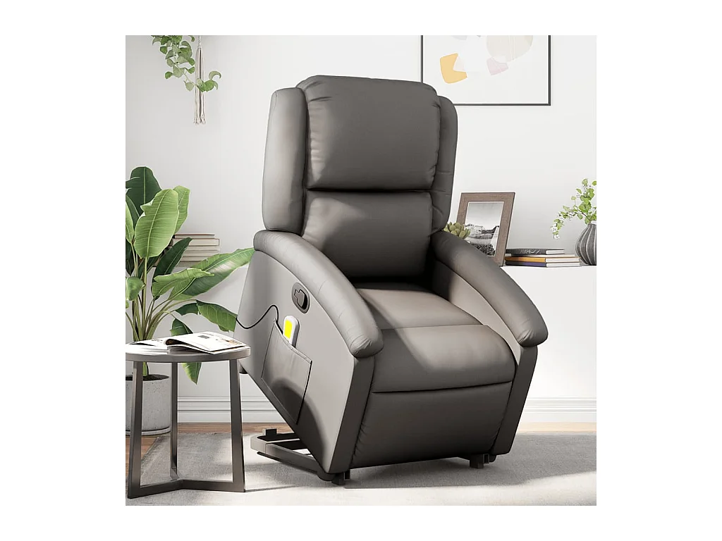 Fauteuil inclinable massant gris cuir véritable