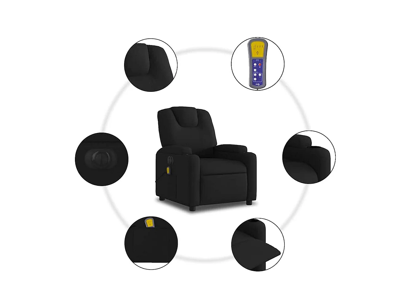 Fauteuil massant inclinable électrique Noir Tissu