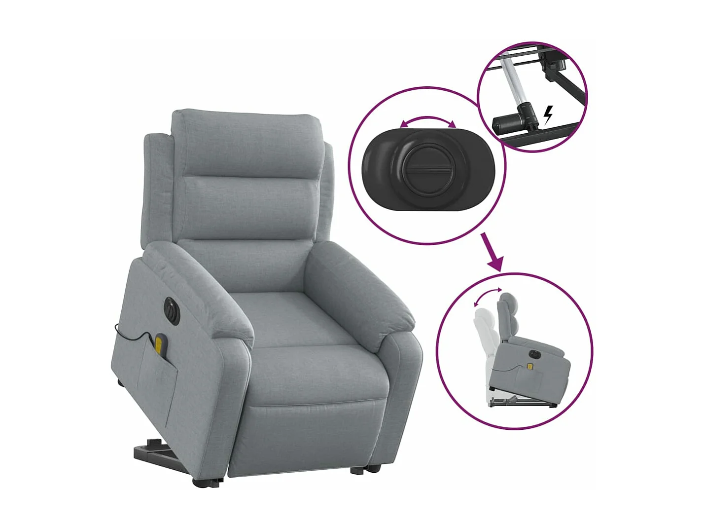 Fauteuil inclinable massant électrique Gris clair Tissu
