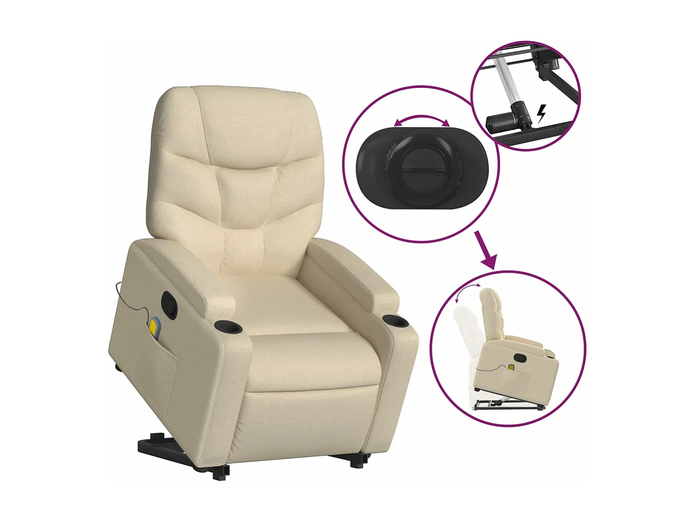 Poltrona elevatória de massagens tecido cor creme