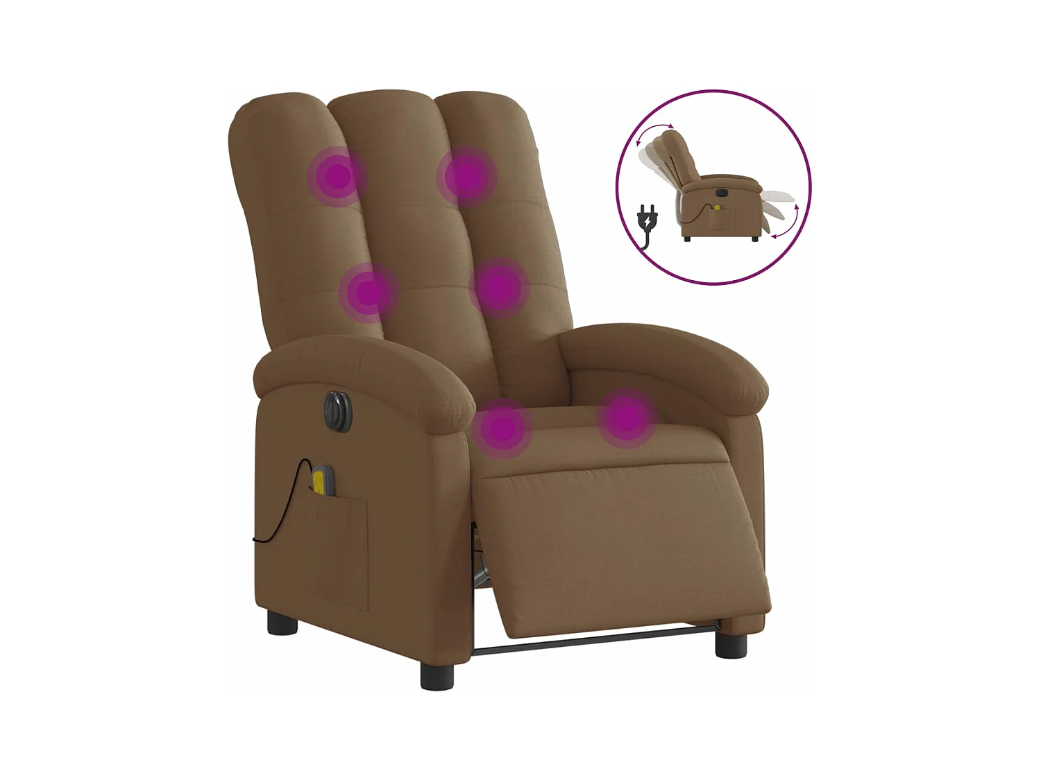Fauteuil inclinable massant électrique marron tissu