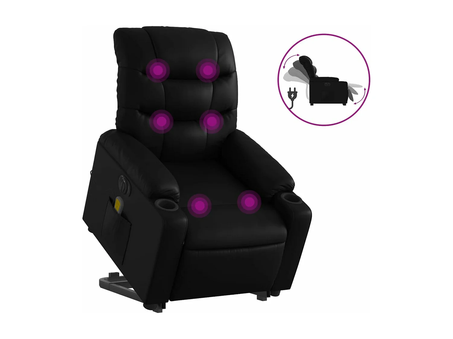 Sillón de masaje elevable eléctrico cuero sintético negro