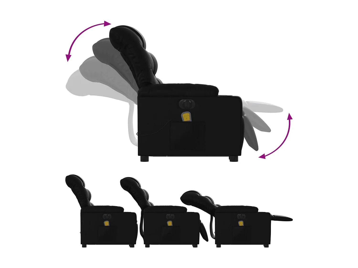 Sillón de masaje elevable eléctrico cuero sintético negro