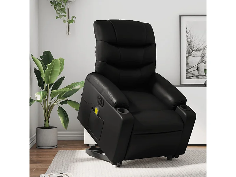 Sillón de masaje elevable eléctrico cuero sintético negro