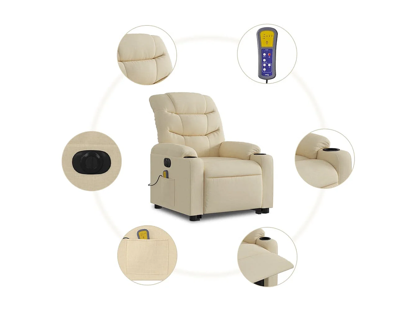 Fauteuil inclinable massant électrique Crème Tissu