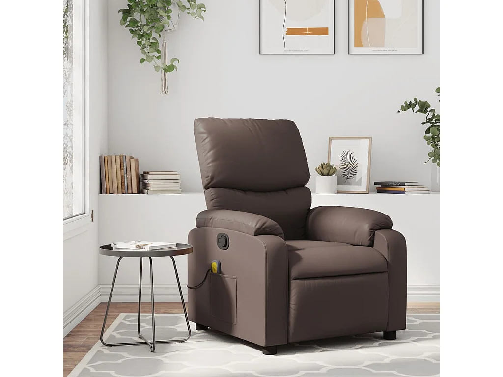 Poltrona de massagens reclinável couro artificial castanho