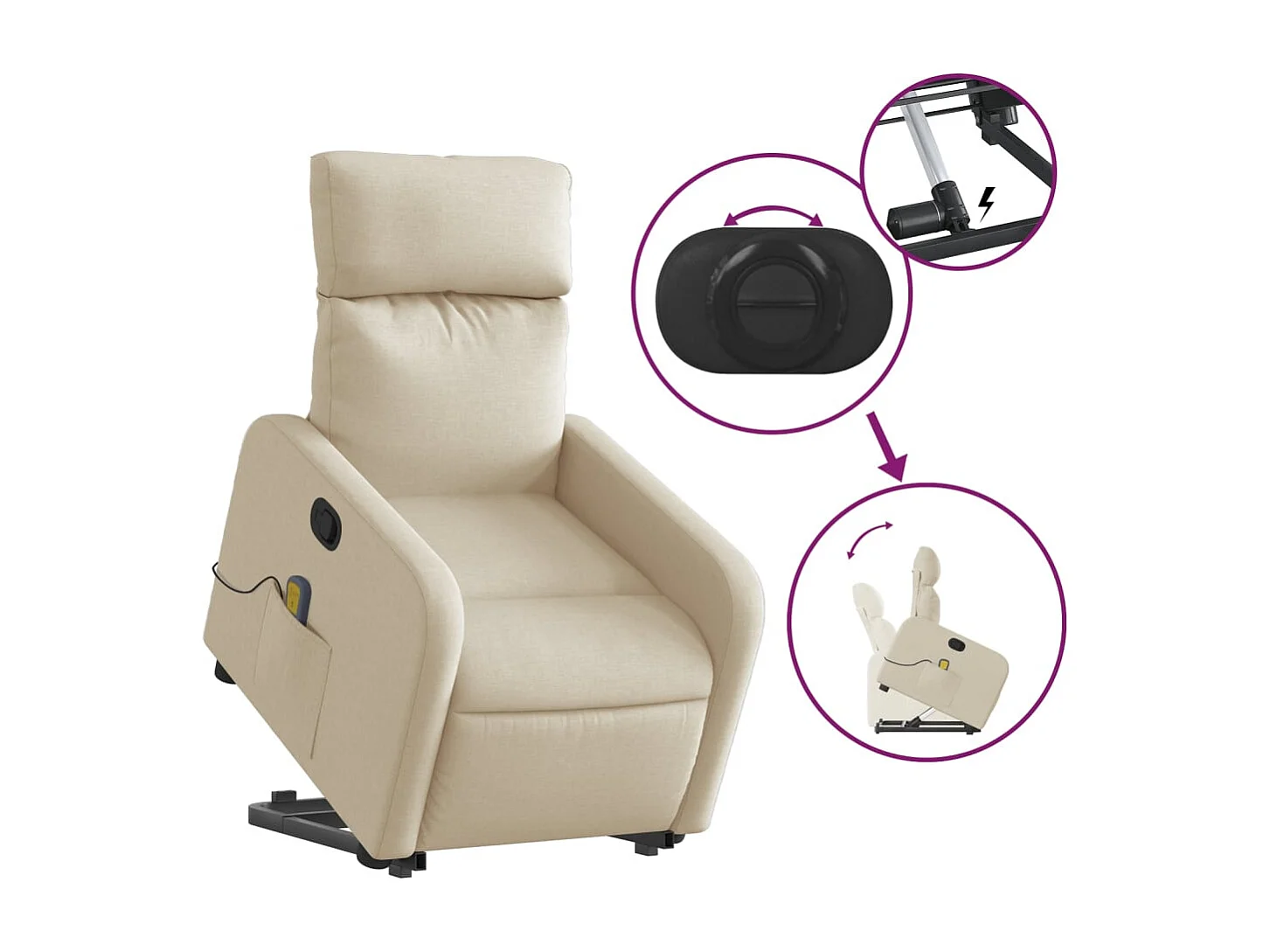 Fauteuil inclinable massant Crème Tissu
