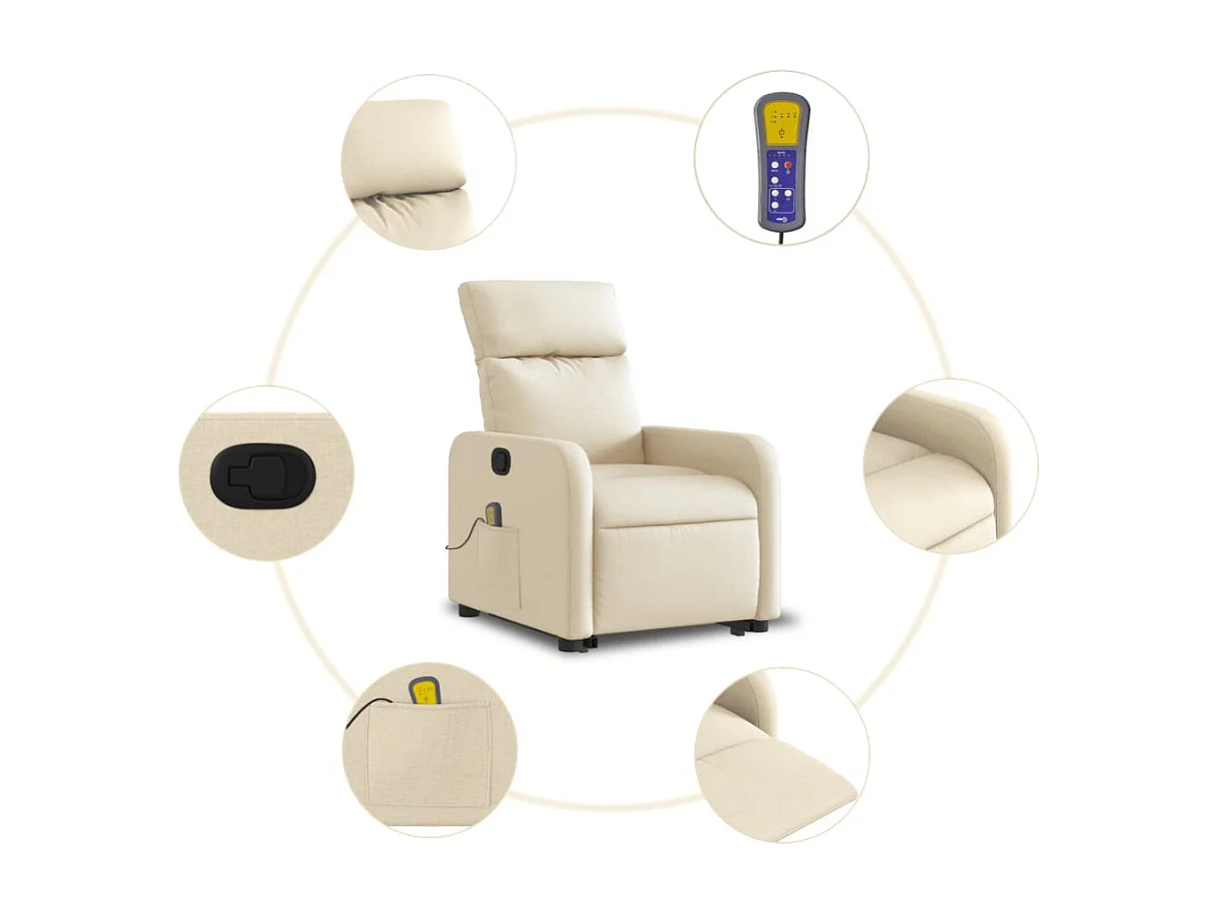Fauteuil inclinable massant Crème Tissu