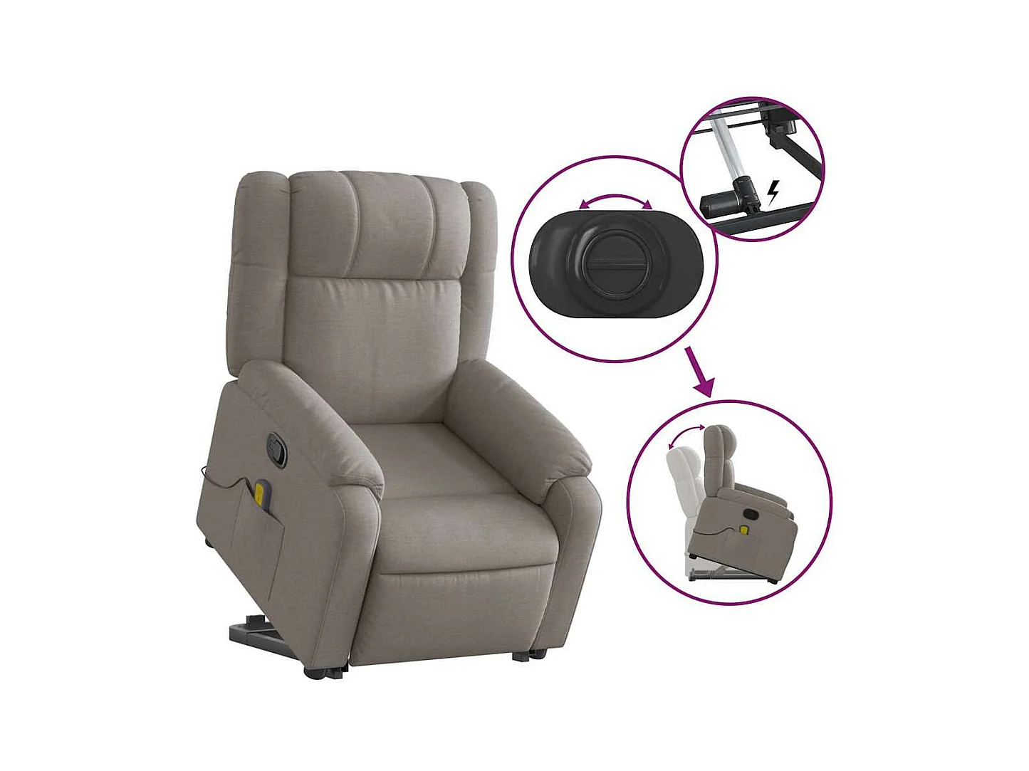 Fauteuil inclinable massant Taupe Tissu