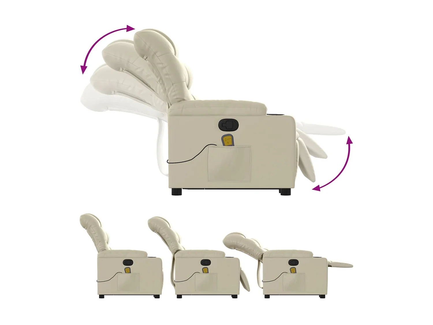 Fauteuil inclinable massant Crème Similicuir