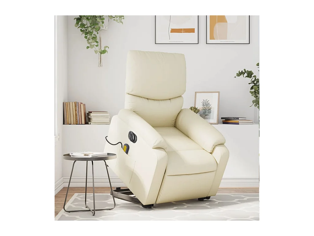 Fauteuil inclinable massant électrique crème similicuir