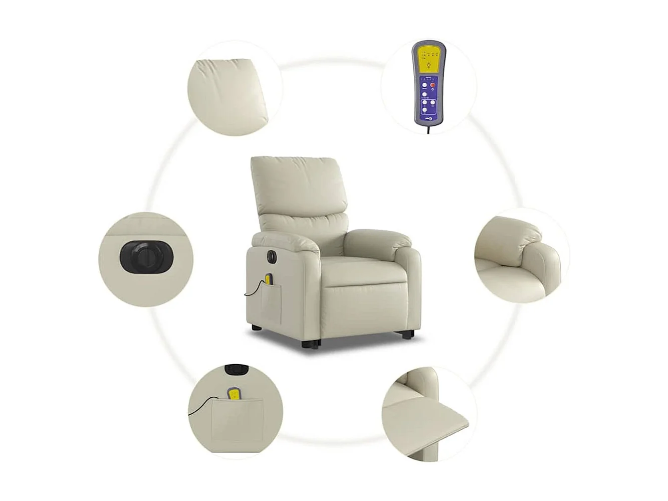 Fauteuil inclinable massant électrique crème similicuir